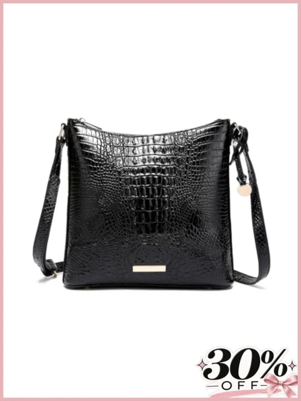 Vegan Leather Crocodile Embossed Crossbody Shoulder Bag Medium
